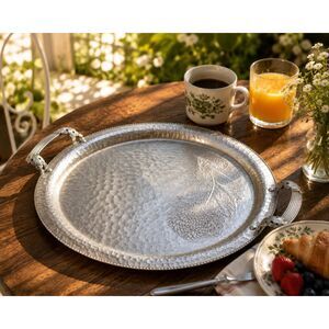 Vintage Continental Hand Wrought Silverlook Serving Tray | Hammered Floral